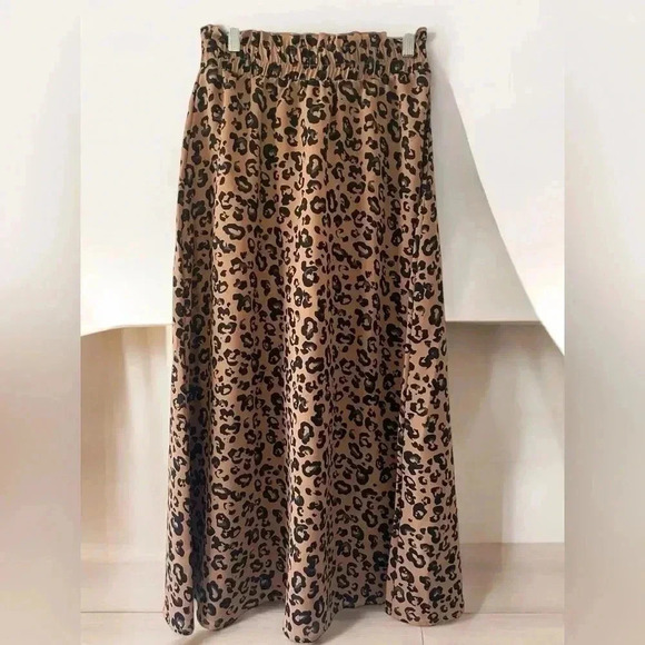 Vero Moda AWARE Leopard Animal Print High Low Brown Midi Skirt XS - Picture 1 of 9